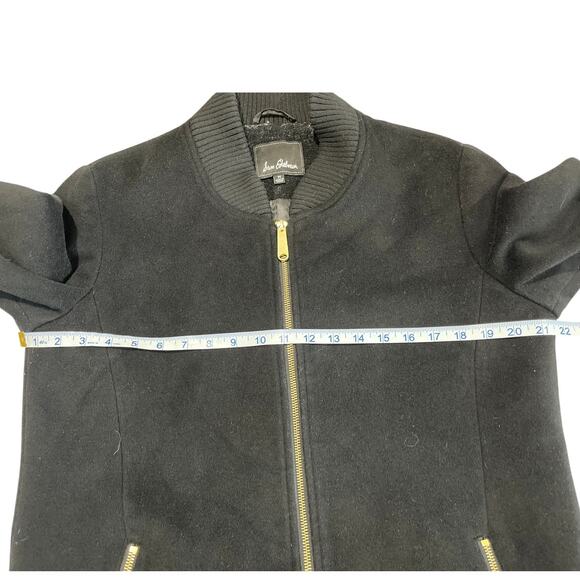 Sam Edelman Long Black Bomber Jacket Womens Size M Wool Blend Gold Accents Indie - Picture 8 of 9